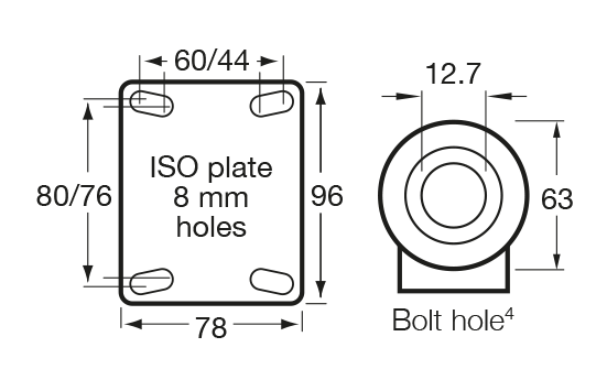 M Series castor mount drawing